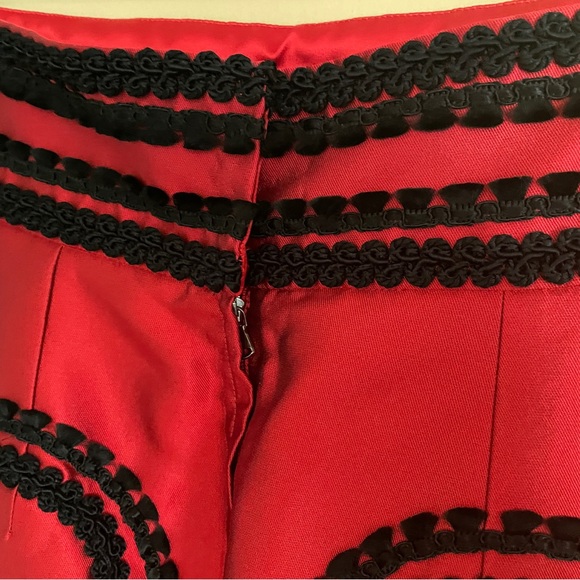 Dolce & Gabbana Pencil Skirt 46 Red Silk Mikado Jacquard Black Embellishments - Picture 5 of 9
